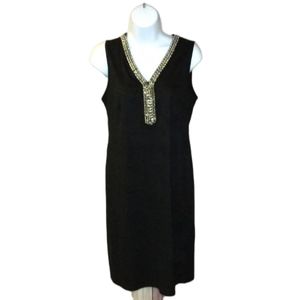 Spense Silver Embellished Sleeveless V Neck Casual Black Suede Dress Size 6